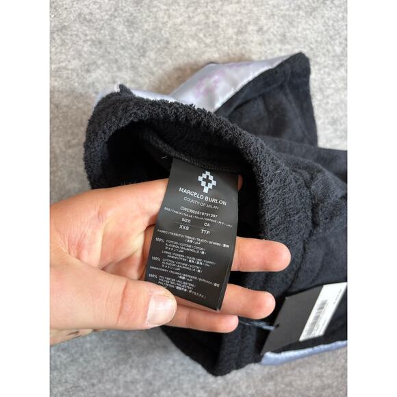 Marcelo Burlon Shorts Womens 2XS Black Pull On Terry Cloth Mid Rise Goth NWT - Picture 10 of 11